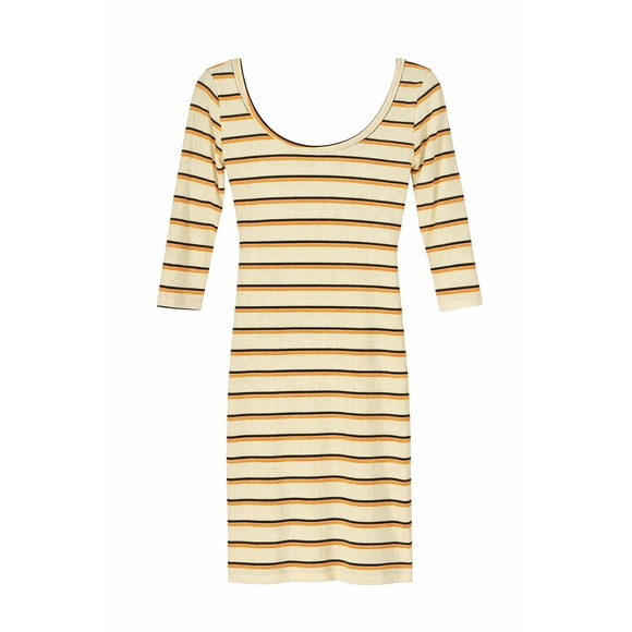 Americal Dresses & Skirts - Striped Ribbed Knit Bodycon Mini Dress Scoop Neck Crisscross Open Back Cream